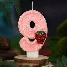 1pc Handmade Pink Glitter Number Birthday Candle With Rhinestone Raspberry Fruit Decoration, 0-9 Number Cake Topper, Sweet Cute Girl Birthday Baby Shower Fruit Theme Party Dessert Table Celebration Supplies - Pink Strawberry - View 11