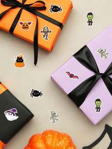 500pcs Roll Halloween Cartoon Skeleton Stickers, Ghost Pumpkin Spider Print Self-Adhesive Labels, Multi-Purpose DIY Decorative Stickers For Gift Wrapping, Home & Party Decor, Autumn/Winter Holidays, Back To School Supplies - A - View 6