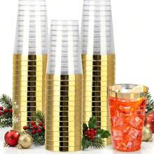 100pcs Gold Cups, 6.76oz Clear Cups With Gold Rim, Gold Beer Cups, Hard Cups For Parties, Premium Gold Rimmed Cups, Perfect For Weddings And Parties - Gold - View 8
