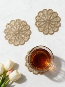 12pcs Gold Hollow PVC Drink Coasters, Washable Table Decor, Non-Slip Table Mat, Breathable And Heat Dissipating, Lightweight And Easy To Store, Suitable For Restaurant, Cafe, Homestay, Afternoon Tea, Holiday, Party, Gathering, Birthday, Wedding, Dinner - Multicolor - View 7