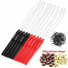Hair Extension Loop Threader, 10 Pc Dual-Color Pulling Needle Set, Rust-Resistant Styling Tool With Beads Bands, Ideal For Beginner Home DIY Tinsel Feather I-Tip Hair Extension Craft Creation, Halloween - View 1