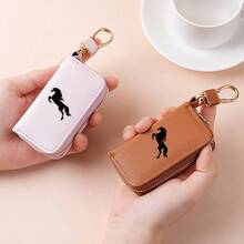 Galloping Horse Silhouette Key Fob Case Crossgrain Leather Zipper Keychain Wallet With Silver Metal Hook - Multicolor - View 10