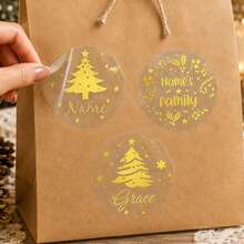 30-240張客製化透明聖誕姓名貼紙，個性化金色節日禮物標籤，聖誕樹風格，可客製透明貼紙，禮物包裝裝飾，可客製姓名封印，聖誕派對小禮品，聖誕禮物，家庭 - 彩色 - 查看 7