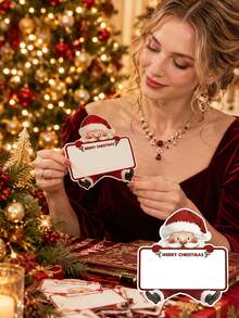 1 Set Foldable Santa Claus Shaped Place Cards (Writable Paper), Suitable For Christmas Party Table Decoration, Seat Cards, Dessert Table Decor, Sign-In Table Number And Table Setting, Enhance Holiday Atmosphere - Multicolor - View 4