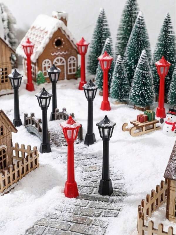 5Pcs Mini Micro Christmas Street Light Models For Indoor And Outdoor Decoration Micro Landscape Garden Lighting Accessories, Creative Ornaments For Holiday Home Decoration And Scene Design,Christmas Decorations, Gifts