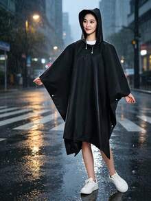 1pc Unisex Hooded Rain Poncho, EVA Waterproof Loose Fit With Buttons, Portable Reusable Raincoat, Suitable For Travel, Cycling, Outdoor Commuting - Multicolor - View 2