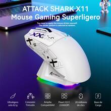ATTACK SHARK X11 輕量無線電競滑鼠，附 RGB 充電底座，三模 2.4G/USB-C 有線/BT，22K DPI，PAW3311 光學感測器，HUYU 開關，5 個可編程按鈕，適用 PC/Mac - 彩色 - 查看 3