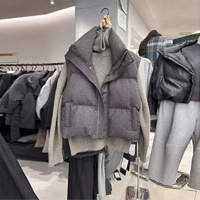 New Down Cotton Vest Short Stand Collar Sleeveless Coat Vest Ladies Wear Casual Vest.