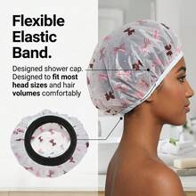 [High Quality Thickened Extra Large Shower Cap]2pcs Set: Adjustable Printed Thickened Extra Large Reusable Shower Cap With Elastic Band; Suitable For Women, Spa Centers And Beauty Salons. Hair Cap. Hair Accessory - Multicolor - View 2