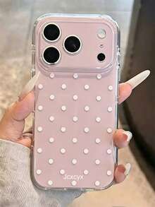 Cute Polka Dot Pink & Blue Glossy Jelly Shockproof Phone Case, Compatible With IPhone 17 Pro Max 17 Pro 16 Pro 16 Pro Max 15 Pro Max, Cute Camera Protection Shock-Absorbing Protective Shell - Pink - View 2