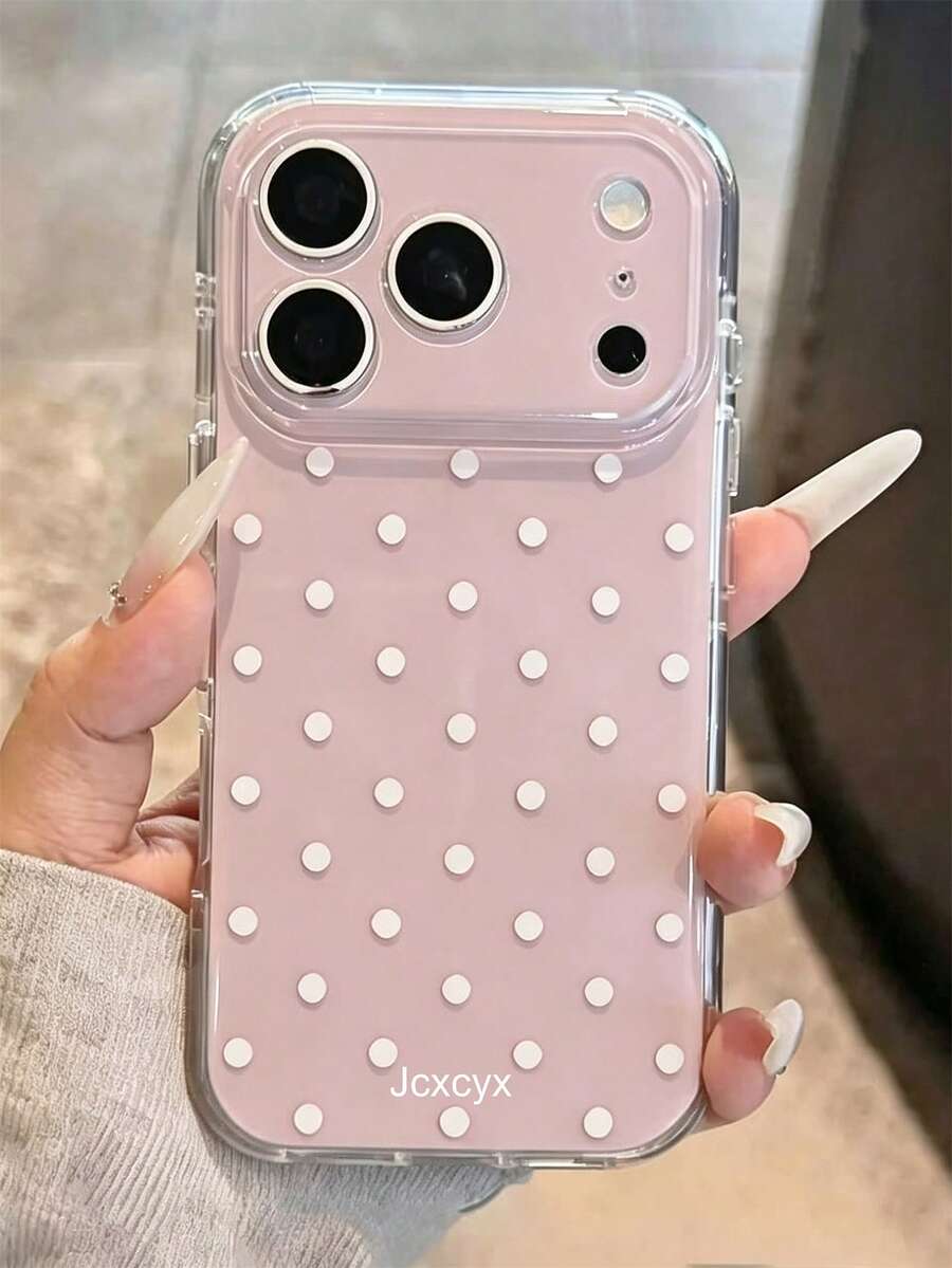 Cute Polka Dot Pink & Blue Glossy Jelly Shockproof Phone Case, Compatible With IPhone 17 Pro Max 17 Pro 16 Pro 16 Pro Max 15 Pro Max, Cute Camera Protection Shock-Absorbing Protective Shell
