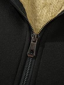 Sweatshirt Pria Kasual Minimalis Serbaguna Musim Gugur/Dingin dengan Lapisan Termal dan Resleting Setengah, Cocok untuk Perjalanan dan Bepergian Sehari-hari - Hitam - View 4