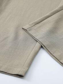 Khaki Semi-Elastic Waist Pleated Straight Leg Trousers, Drapey Loose Fit Business Casual Commuter Pants For Men - Khaki - View 7