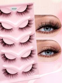 ENCHUW 5 Pairs Fox Eye Eyelashes Cat Eye Lashes Eyelashes Fluffy Soft Natural Long Fake Lashes - Black - View 4