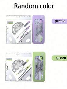 1Set Students' Multifunctional Ruler Set Includes Straight Ruler, Curved Ruler, Protractor And Triangle Plate, High-Quality Drawing Tool For Engineering Design And Drawing Back To School - Multicolor - View 8