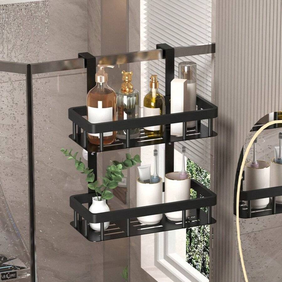 Bathroom Door Hanging Storage Basket, Bathroom Storage Rack, Bathroom Hanging Rack, Double Layer Bathroom Storage Shelf, Bathroom Storage Basket, Bathroom Accessories, Bathroom Storage & Organization, Summer Bathroom Decor - Multicolor - View 1