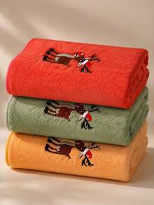 Christmas Reindeer Embroidered Coral Fleece Bath Towel Set, Multiple Colors Available, Soft And Absorbent, 1pc/3pcs Optional, Home Bathroom Face And Bath Towel, Christmas Home Decor Holiday Gift - Multicolor - View 33