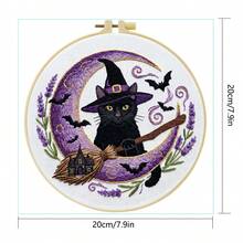 1 buah ukuran 15*15cm/5.9*5.9in dan 20*20cm/7.9*7.9in, Kit Bordir Kucing Hitam, Set Bordir Buatan Tangan DIY untuk Pemula Dewasa, Hadiah Rumah, Hadiah Menjahit Wanita, Termasuk Panduan Pengguna, Kain Pola Cetak, Bingkai Bordir, Jarum dan Benang. - Kucing Hitam - View 5