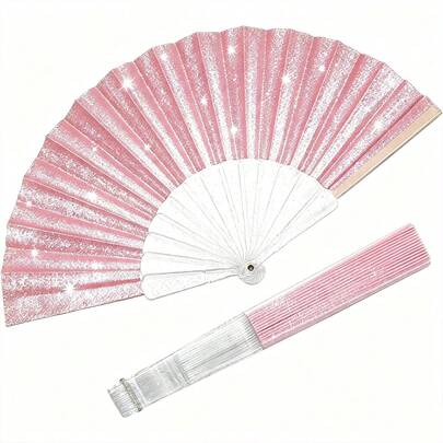 Abanico portátil plegable brillante con marco transparente, tela de lentejuelas rosa, accesorio de verano para carnaval, festival, concierto, boda, viaje, fiesta, regalo