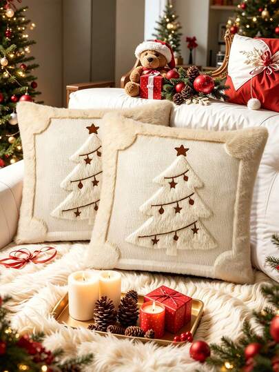 Faux Wool Christmas Pillowcase, Cute Reindeer Beige Soft Plush Country Style Sofa Decorative Pillowcase, Christmas Home Decor, Suitable For Daily Use, Parties, Harvest Festival, Halloween, Thanksgiving, Christmas And More