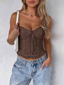 NOIRLYN Women's Summer Sexy Y2K Spicy Lace Embroidered Halter Top - Brown - View 6