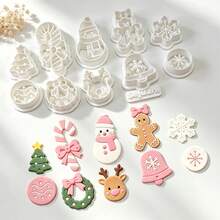 11Pcs Holiday Christmas Clay Cutters, Xmas Snowflake Reindeer Gingerbread Design Molds For Polymer Clay DIY Jewelry Making - 11 Pcs - View 4