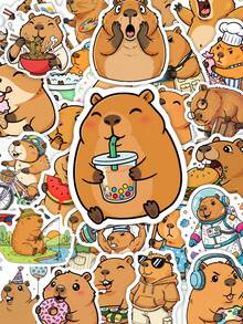 50pcs Funny Capybara Stickers, Cute Cartoon Humorous Daily Scene Capybara Patterns, Waterproof Vinyl Stickers, Suitable For Water Bottles, Laptops, Scrapbooks Decoration - Multicolor - View 1
