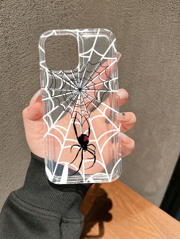 1PC New Creative Transparent Air Cushion Black Spider Pattern Phone Case Compatible With IPhone 18 Pro Max, 18 Pro, 17 Pro Max, 17/17 Pro, 16 Pro Max, 16/16 Pro/16 Plus, 15 Pro Max, 15 Pro/15 Plus/15, 14 Pro Max, 14 Pro/14, 13 Pro/13, 12 Pro/12, 11/XS/XS Max/8 Plus/7, Galaxy S25/A14/A23 5G/A15/A32/A33/A24/A51/A53/S20 FE/S21/S22/S23/S24/S25/S24 Ultra/A71/A55/A36/S21 Ultra/S23 Ultra Full Coverage Soft Shell, Suitable For Halloween, Valentine's Day, Friends, Family, Couples, Yourself, Boyfriend, Girlfriend, Holidays