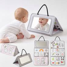 Infant Soft Cloth Book With Safety Mirror, Black & White High Contrast, Foldable & Hanging, Newborn Animal & Number Learning Toy - Multicolor - View 1