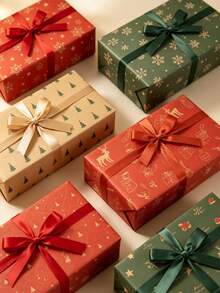 Giấy gói quà Giáng sinh 14/7/1 miếng, họa tiết hỗn hợp hươu, bông tuyết, cây thông Noel, vật liệu trang trí giấy gói hộp quà thủ công cho ngày lễ - Xem 11