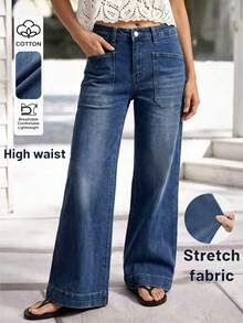 Celana Jeans Denim Stretch Wanita Model Lurus Longgar Terbaru, Gaya Kasual Musim Semi/Gugur - Dark Wash - View 1