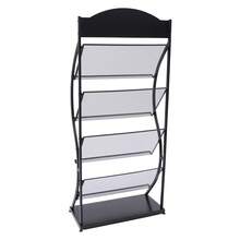 65*30*146cm 4‑Tier S‑Shaped Iron Floor‑Standing Magazine Rack With DIY Billboard, Tilted Grid Display Shelf, 33.06 Lbs Per‑Tier Load‑Bearing For Office Study Bookstore Library, Black - Black - View 7