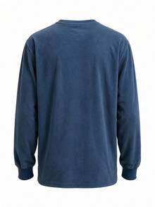 Men's Spring/Autumn Fashion Casual Minimalist Loose Fit Crew Neck Long Sleeve T-Shirt - Navy Blue - View 5