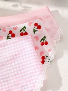 3pcs/Set Girls Floral Triangle Headscarf Lace Trim Elastic Headband For Daily Decoration - Pink - View 6