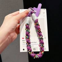 Handmade Woven Cotton Rope Unique Niche Beaded Girls' Portable Small Pendant Chain Bag Charm Creative Versatile Thick Keyring Contrast Color Lanyard Short Wrist Strap Anti-Drop Phone Rope Phone Chain - Multicolor - View 18