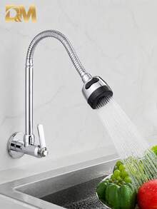 D&M 2en1 Grifo de cocina con rociador,Grifo telescópico,Grifo empotrado, grifo multifunción, grifo de cocina flexible, con modos de chorro potente y chorrito fino, manguera tipo <<cuello de cisne» giratoria de 360°, apto para lavabos de baño y fregaderos de cocina - Plateado - Ver 6