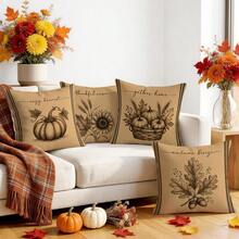4 piezas/1 pieza Funda de almohada con patrón de ilustración de boceto de calabaza de cosecha de otoño vintage sin relleno, funda de almohada impresa por un solo lado, adecuada para sala de estar, dormitorio, decoración del hogar, funda de almohada para todas las estaciones - Multicolor 07 - Ver 2
