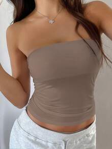 GLAMSKIN Women's Sexy Spaghetti Strap Top, All-Season Casual Double-Layer Slim Fit Basic Camisole, Back To School Street Style Beach Vacation Summer - Khaki - View 8
