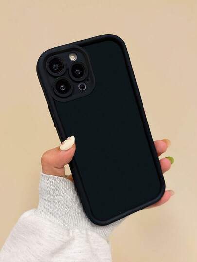 Solid Black Matte Phone Case, Raised Frame Camera Lens Protection Shockproof Soft TPU Anti‑Drop Protective Phone Cover For IPhone13/11/17/17pro/16/14/15/15pro/15plus/15promax/Xsmax/Xr/11pro/12pro/13pro/14pro/11promax/12promax/13promax/14promax/14plus/17promax/17Air/7/8/16Pro/16plus/16promax/Se2&Compatible With Samsung Galaxy/A54/A14/A32/A33/A24/A52S/S20/S21/S22/S23/S24/S23Plus/S24ultra/A15/A33/A23