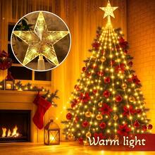 Lampu Hias Natal Air Terjun Warna-warni 2/3 Meter Gaya Puncak Bintang - 192 Lampu LED, Colokan USB, 8 Mode Kontrol, Cocok untuk Dekorasi Taman Natal Luar Ruangan, Lampu Hias Pohon Natal - MultiWarna - View 15