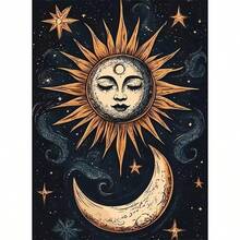 1PC DIY 5D Diamond Painting Kit Sun Moon Pattern - Round Full Drill Art Mosaic Craft, Home Wall Decor, Frameless - No Frame - View 1