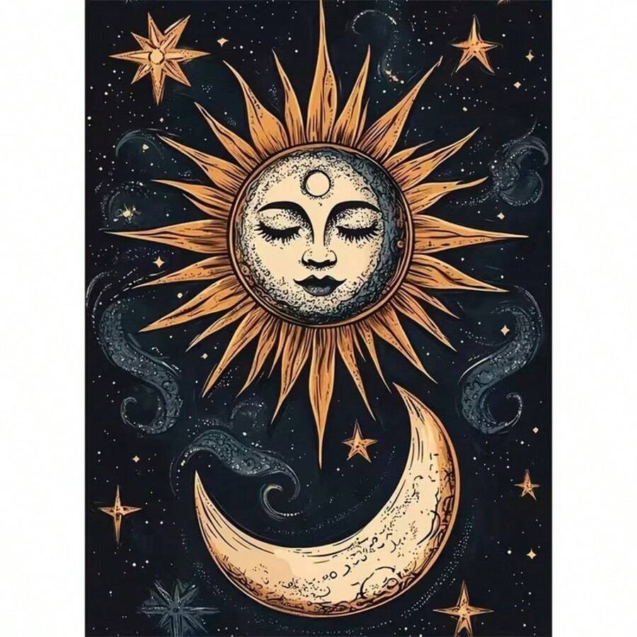 1PC DIY 5D Diamond Painting Kit Sun Moon Pattern - Round Full Drill Art Mosaic Craft, Home Wall Decor, Frameless - No Frame - View 1