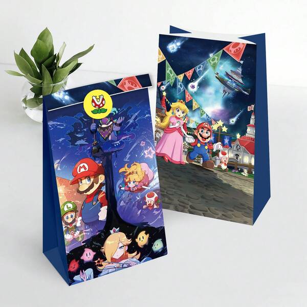 asmodee Mario-Themed Party Gift Bag, Including A Sealing Sticker, Can Be Used As A Party Gift Bag For Birthdays, A Storage Bag For Candies And Snacks, And A Gift Packaging Bag.