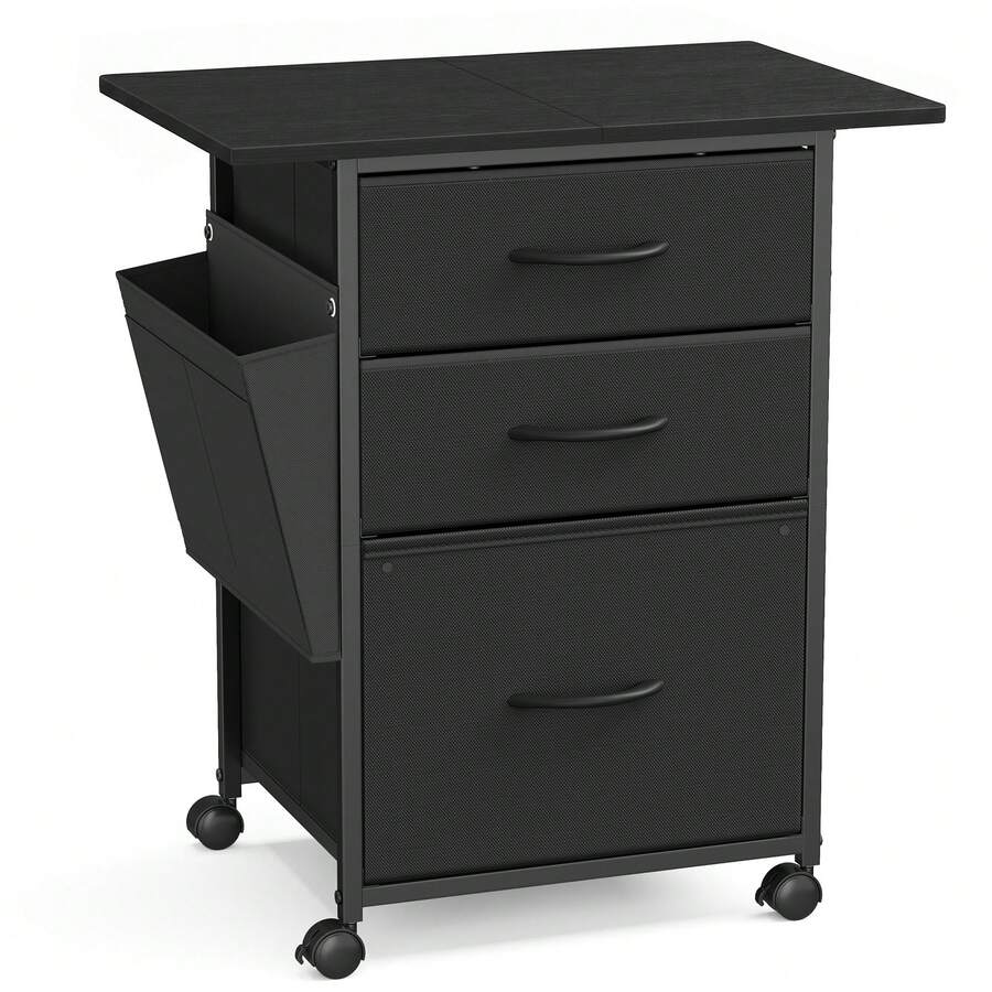VASAGLE 3-Drawer File Cabinet, Mobile Printer Stand - Black - View 1