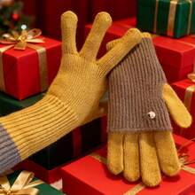 Maillard Winter Dual-Use Colorblock Knitted Gloves For Women, Woolen Fingerless Touchscreen Compatible Warm Cycling Gloves - Multicolor - View 11
