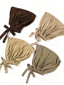 CONFLASS Bộ 4 mũ lót hijab màu trơn, buộc dây, co giãn, điều chỉnh được kích cỡ, chất liệu modal - Nhiều màu - Xem 2