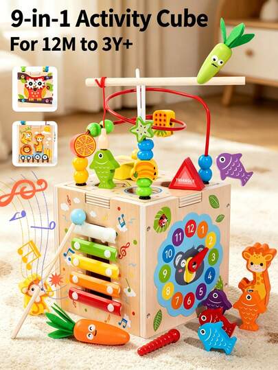 Children's Wooden Forest 4-Sided Bead Box, Educational Beading Shape & Number Cognition Blocks, Colorful Stacking & Matching Toy, Develop Hand-Eye Coordination & Logical Thinking, Enhance Sensory Fine Motor Skills, Easy To Grip & Store, Preschool Enlightenment, Birthday & Holiday Gift For Boys And Girls
