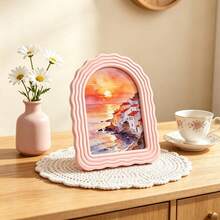 1pc Cute Wavy Arch Photo Frame, Bohemian Beach Watercolor Art Print Frame, Suitable For Desktop, Bookshelf, Living Room, Bedroom Aesthetic Decor Small Decorative Picture Frame, Desktop Ornament, Home Office Decoration, Unique Wavy Edge Photo Holder, Perfect Gift For Friends - Multiple Styles - View 4