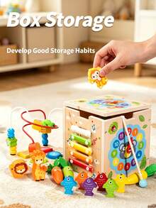 9-In-1 Wooden Multifunctional Activity Cube For Kids, 4-Sided Fun Bead Maze, Includes Fishing Game, Xylophone, Clock Recognition, Shape Matching, Colorful Design, Develops Fine Motor Skills, Enhances Number And Shape Recognition, Multi-Play Sensory Learning, Suitable For Toddlers, Parent-Child Interactive Tabletop Toy, Unisex, Birthday And Holiday Gift For Children - Multicolor - View 8