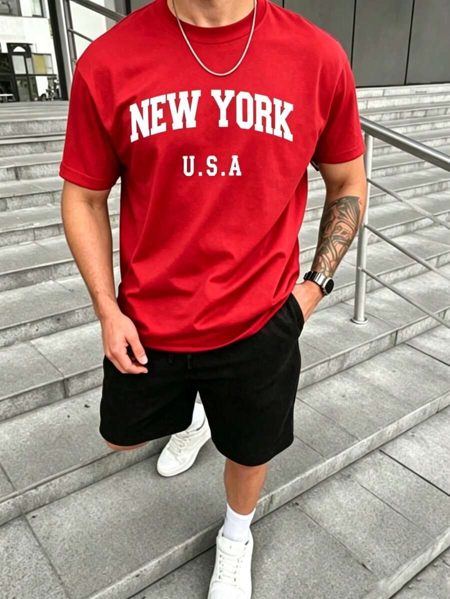 Men T-Shirt Co-Ords - Red - View 1